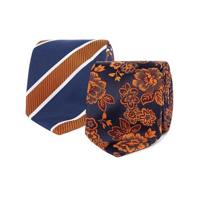 The Collection Pack of two orange striped and floral slim ties